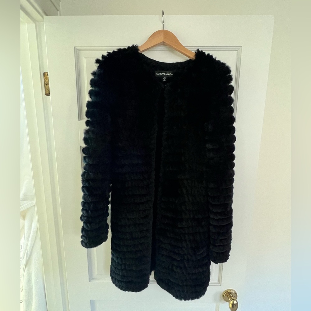 Adrienne Landau black rabbit fur jacket! XS